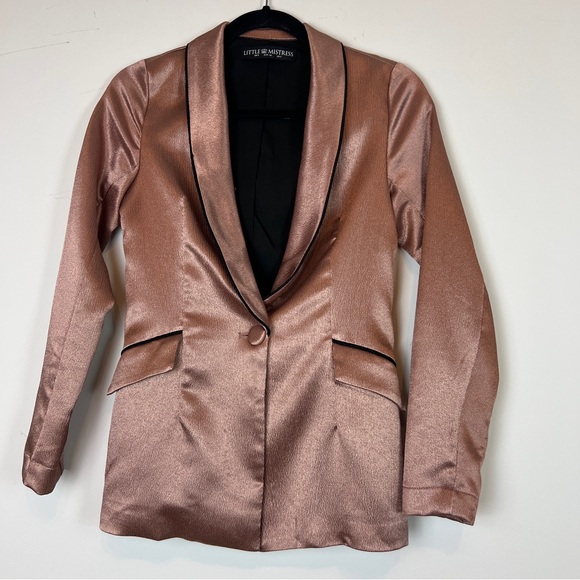 ASOS Little Mistress Satin Blazer Cigarette Pants Contrast Black Piping Copper - Picture 9 of 16